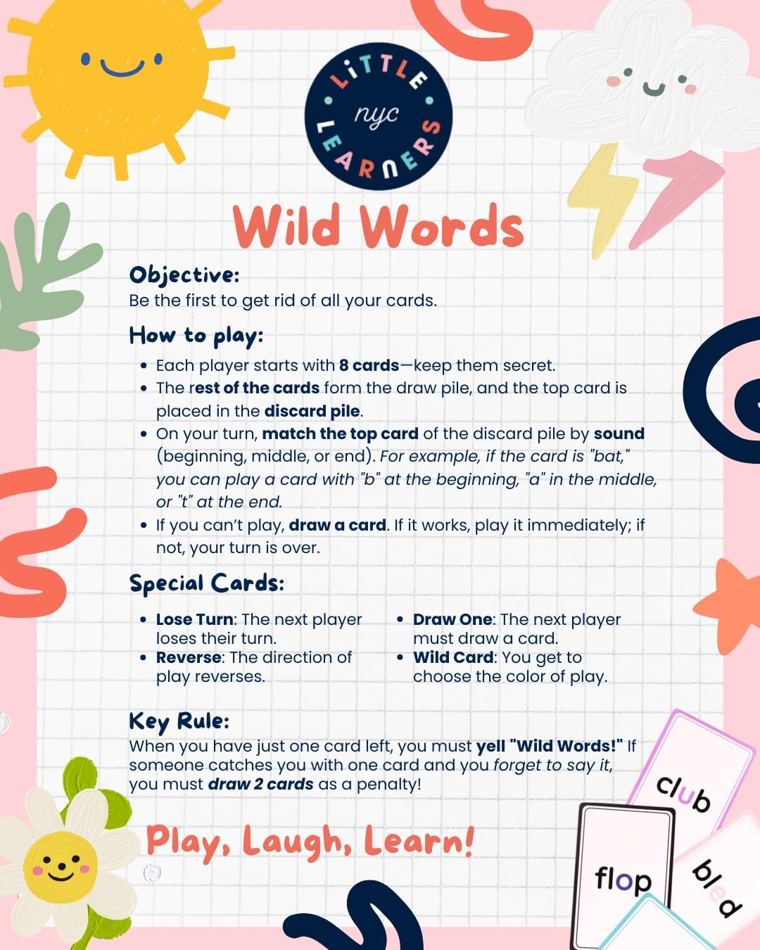 Wild Words Silent E Card Game